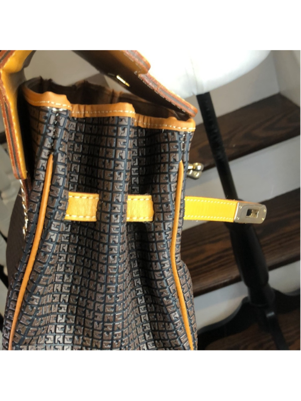 TED LAPIDUS Caramel Leather Top Handle & Monogram Embossed Crossbody Satchel - Picture 9 of 17